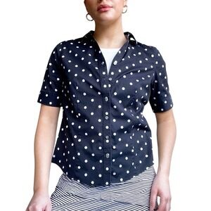 Talbots Capsule Wardrobe Black & White Polka Dot Tailored Button Up Blouse